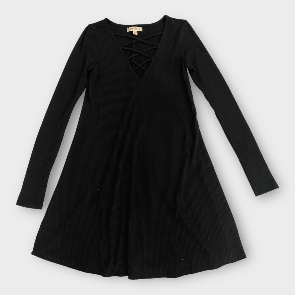 Love Fire Women’s Dress XS Ribbed Long Sleeve Skater Goth Grunge Witchcore Soot